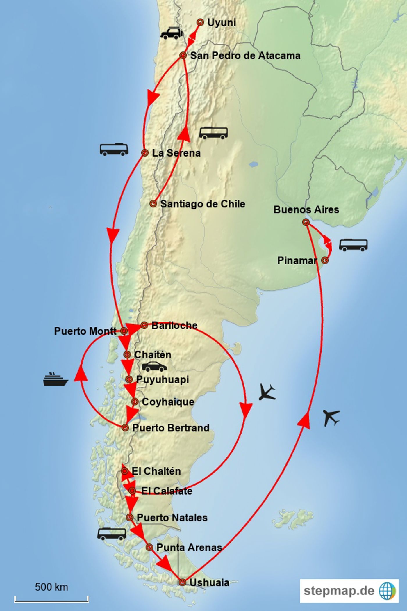 3 Monate Südamerika - Reiseroute von Uyuni bis Feuerland