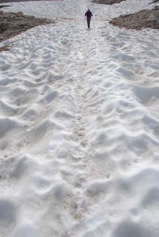 Schnee am Piz Boè auch im Juli