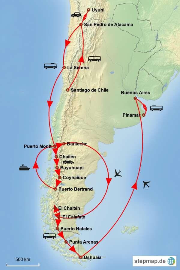 3 Monate Südamerika - Reiseroute von Uyuni bis Feuerland
